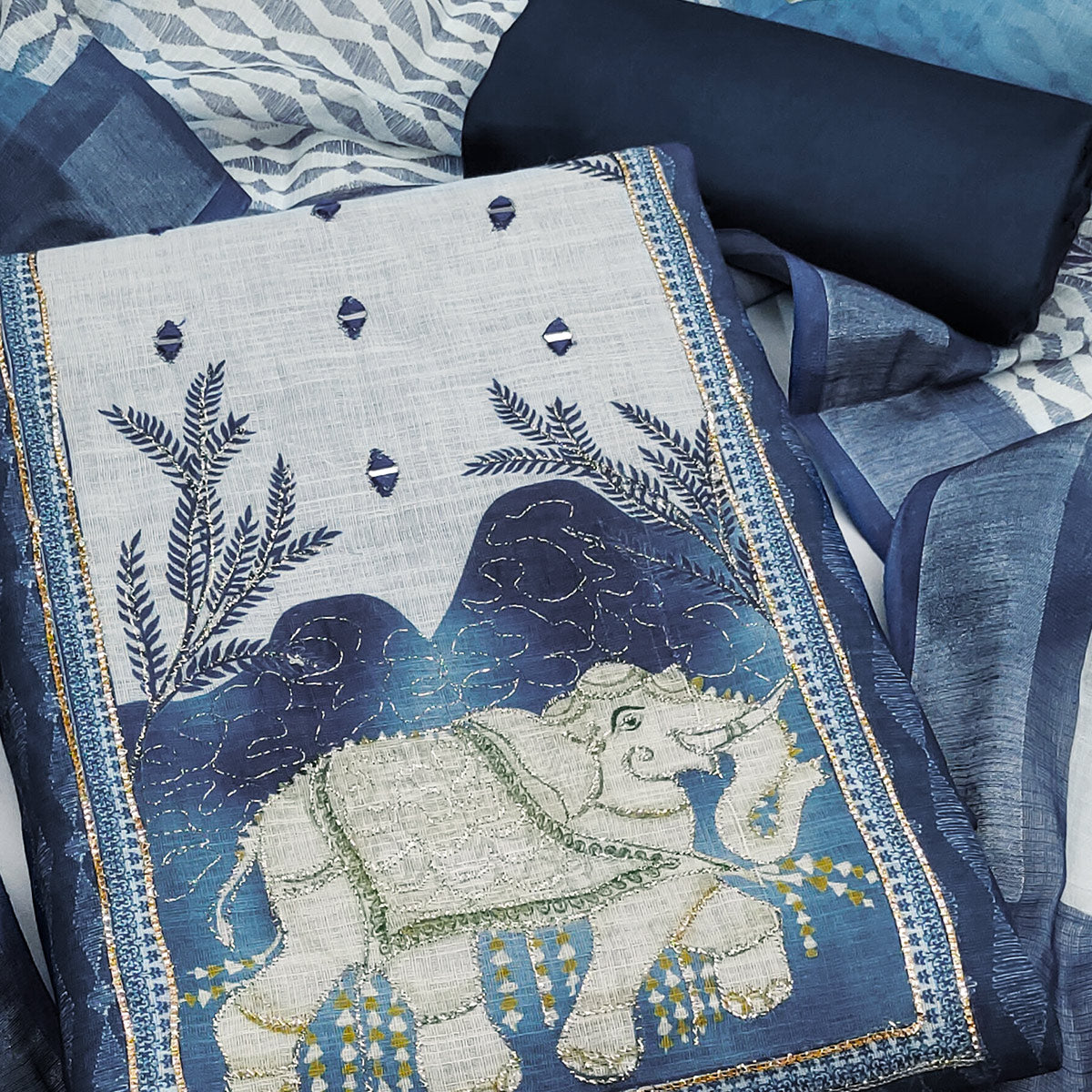 Blue Premium Woven Linen Dress Material for Comfortable Styling