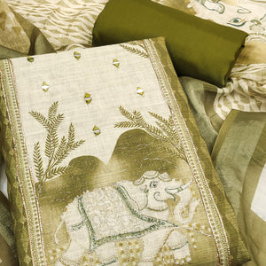 Olive Premium Woven Linen Dress Material for Comfortable Styling