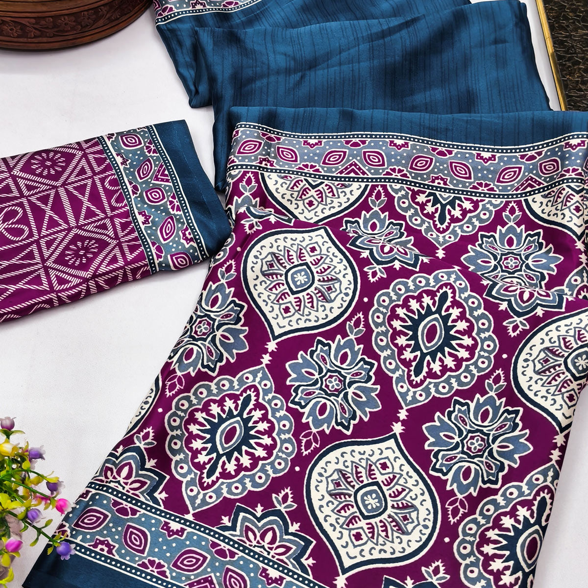 Blue Premium Crepe Silk Lightweight Saree Adorned with Classic Ajrakh Patterns