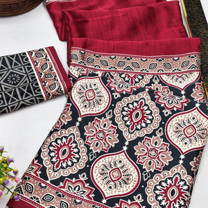 Maroon Premium Crepe Silk Lightweight Saree Adorned with Classic Ajrakh Patterns