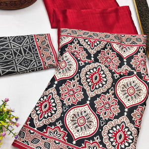 Red Premium Crepe Silk Lightweight Saree Adorned with Classic Ajrakh Patterns
