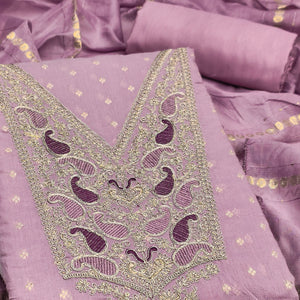 Lavender Weaving Chanderi Silk Dress Material Adorned With Cording Embroidery & Sequins Work