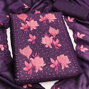 Purple Floral Embroidered Vichitra Silk Dress Material for Elegant Ethnic Styling