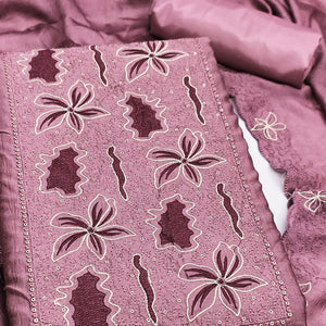 Mauve Floral Embroidery Enhanced Vichitra Silk Fabric Set for Stylish Traditional Outfits