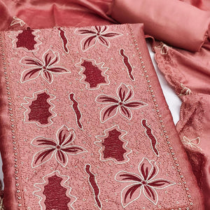 Peach Floral Embroidery Enhanced Vichitra Silk Fabric Set for Stylish Traditional Outfits