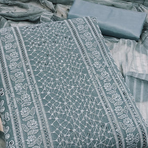 Elegant Grey Floral Embroidered Georgette Dress Material With Delicate Sequins Accents