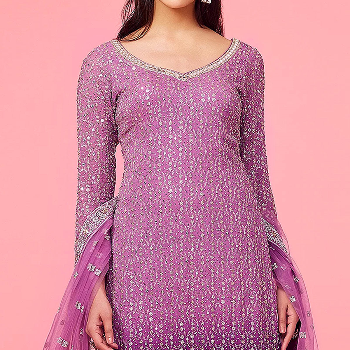 Purple Sequins Embroidered Georgette Semi Stitched Suit