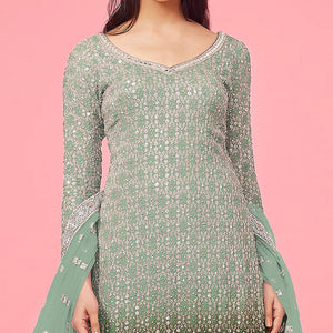 Green Sequins Embroidered Georgette Semi Stitched Suit