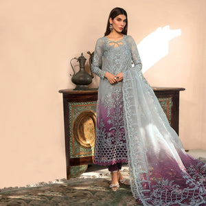 Grey & Purple Floral Embroidered Organza Semi Stitched Pakistani Suit