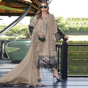 Beige Floral Embroidered Georgette Semi Stitched Pakistani Suit