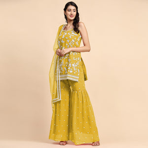 Yellow Floral Sequins Embroidered Georgette Semi Stitched Suit