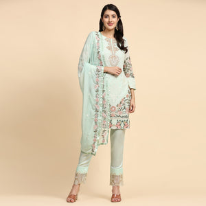Pista Green Embroidered Georgette Semi Stitched Pakistani Suit