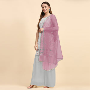 Grey Sequins Embroidered Georgette Semi Stitched Suit