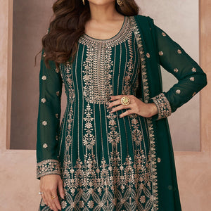 Green Floral Embroidered Georgette Semi Stitched Suit