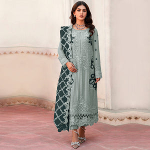 Green Floral Embroidered Organza Semi Stitched Pakistani Suit