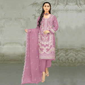 Pink Floral Embroidered Organza Semi Stitched Pakistani Suit