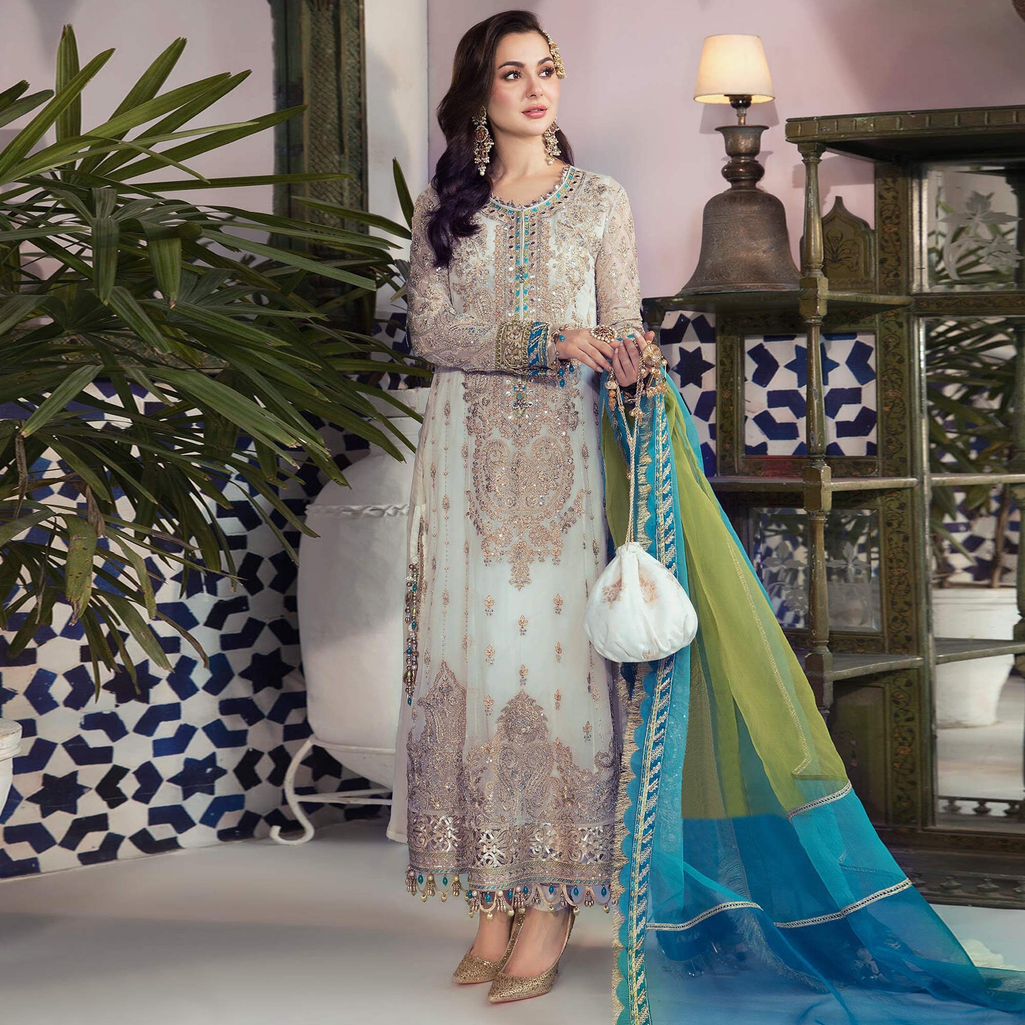 White Floral Embroidered Georgette Pakistani Suit