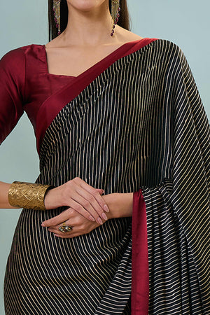 Black Ajrakh Print Satin Saree With Traditional Charm