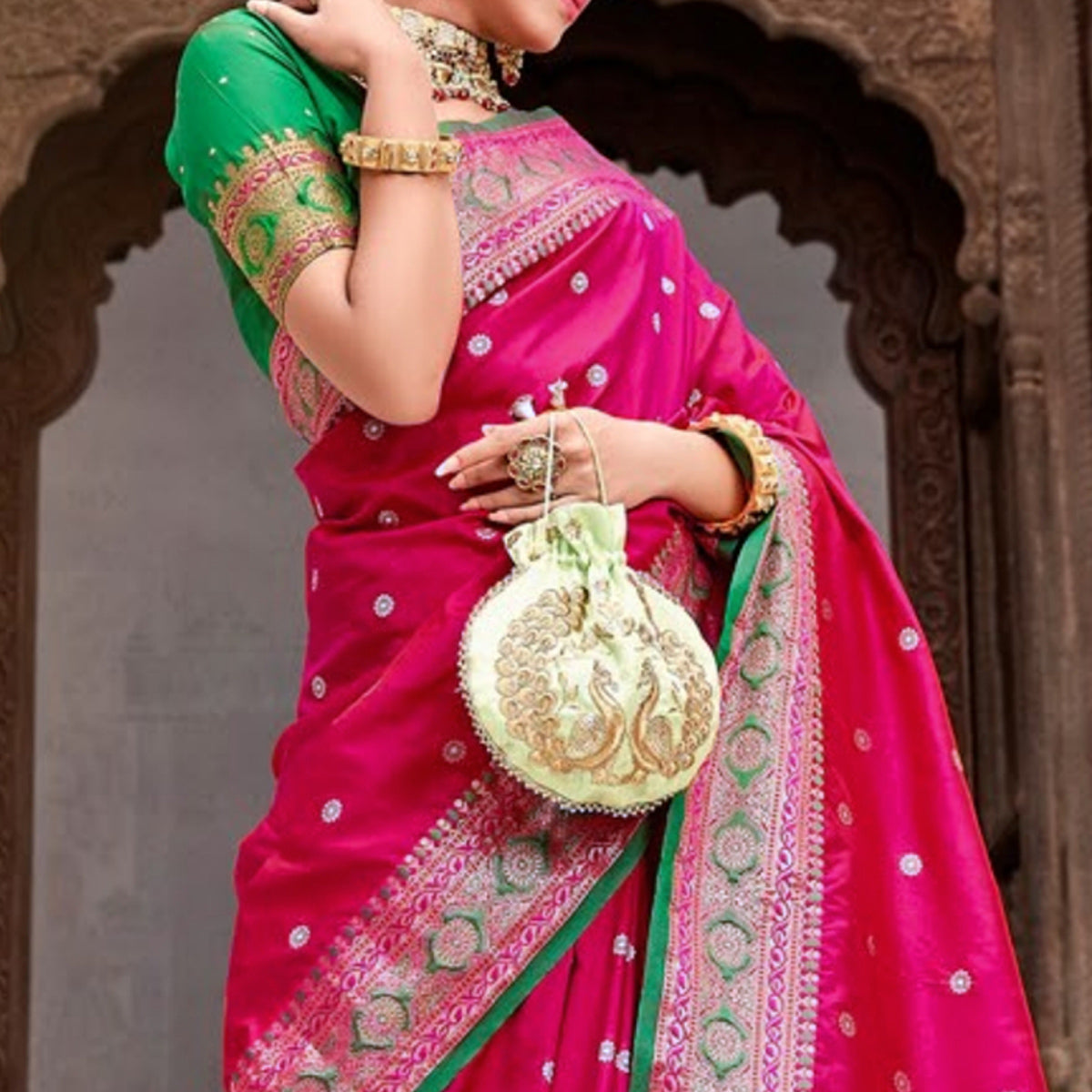 Pink Woven Pure Silk Saree With With Tassels