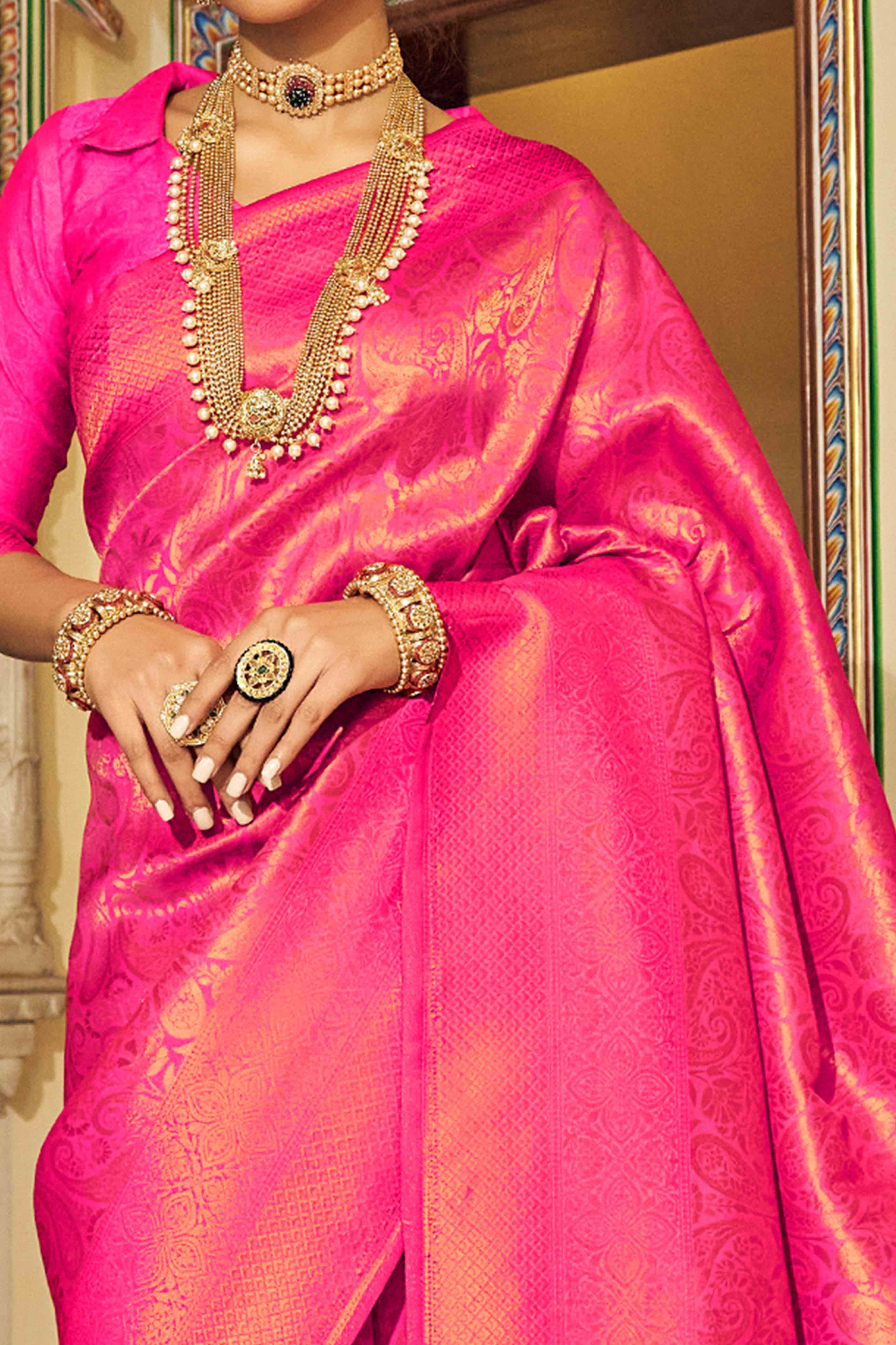 Pink Floral Zari Woven Kanjivaram SIlk Saree