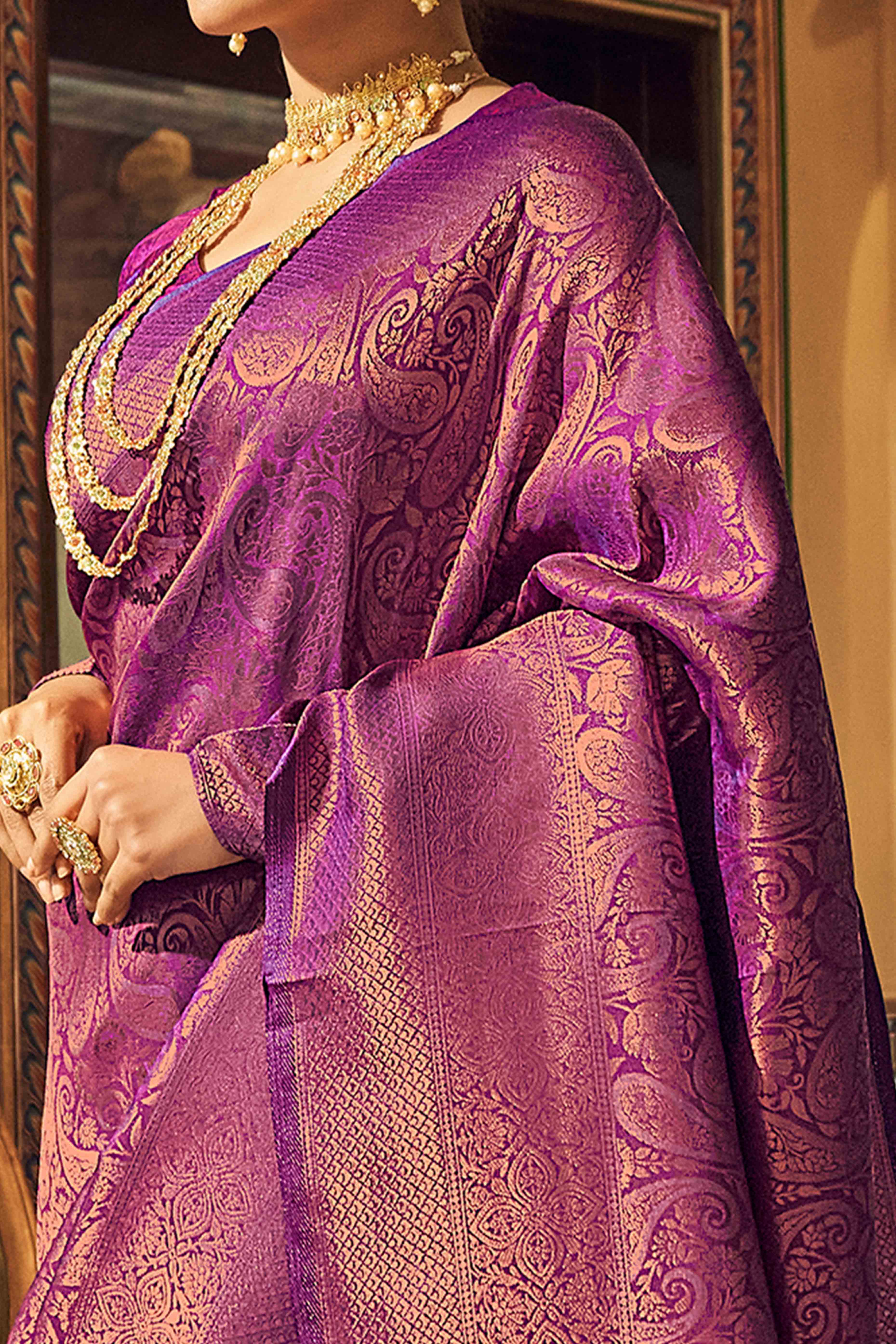 Purple Floral Zari Woven Kanjivaram SIlk Saree