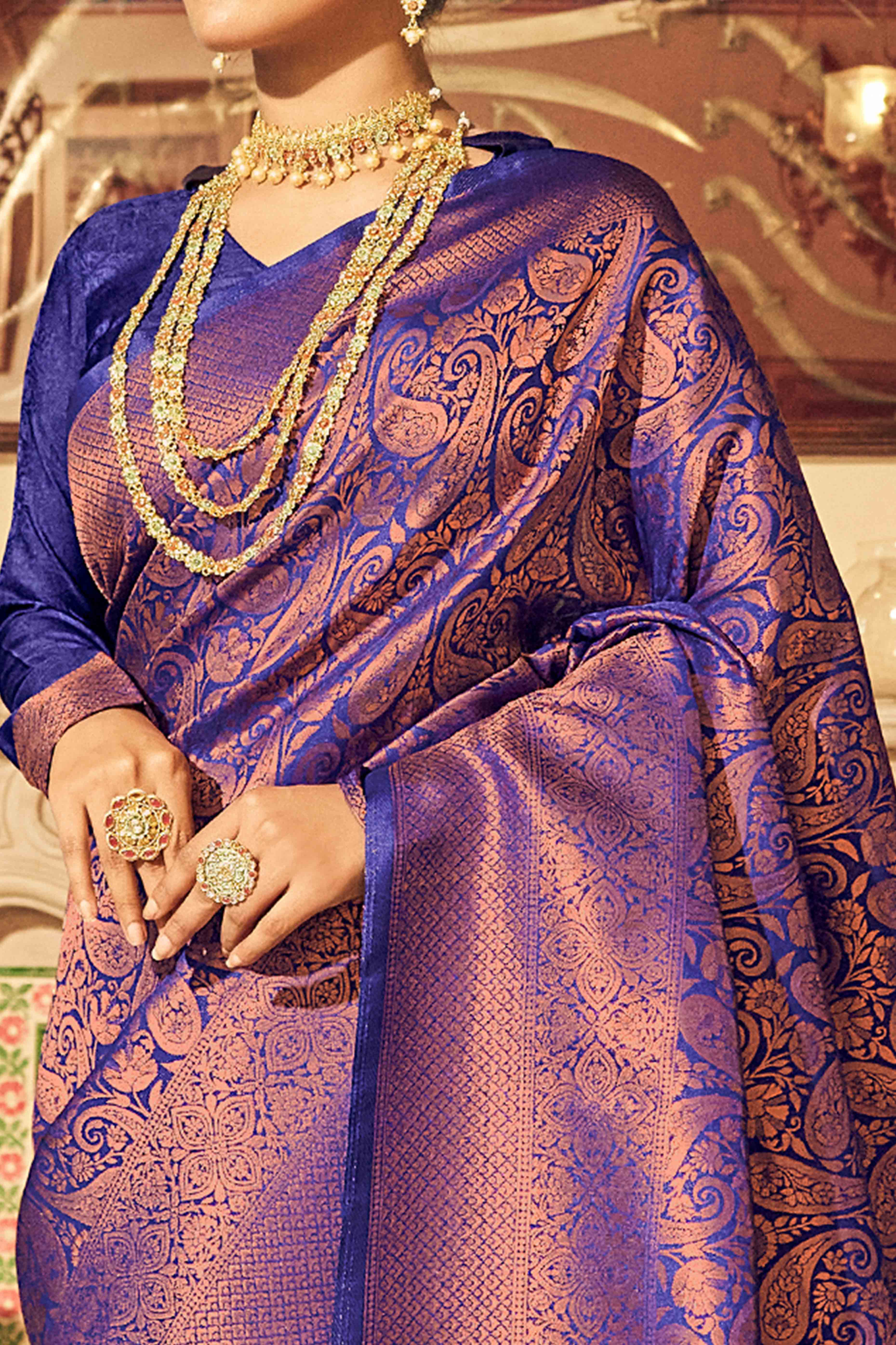 Violet Floral Zari Woven Kanjivaram SIlk Saree