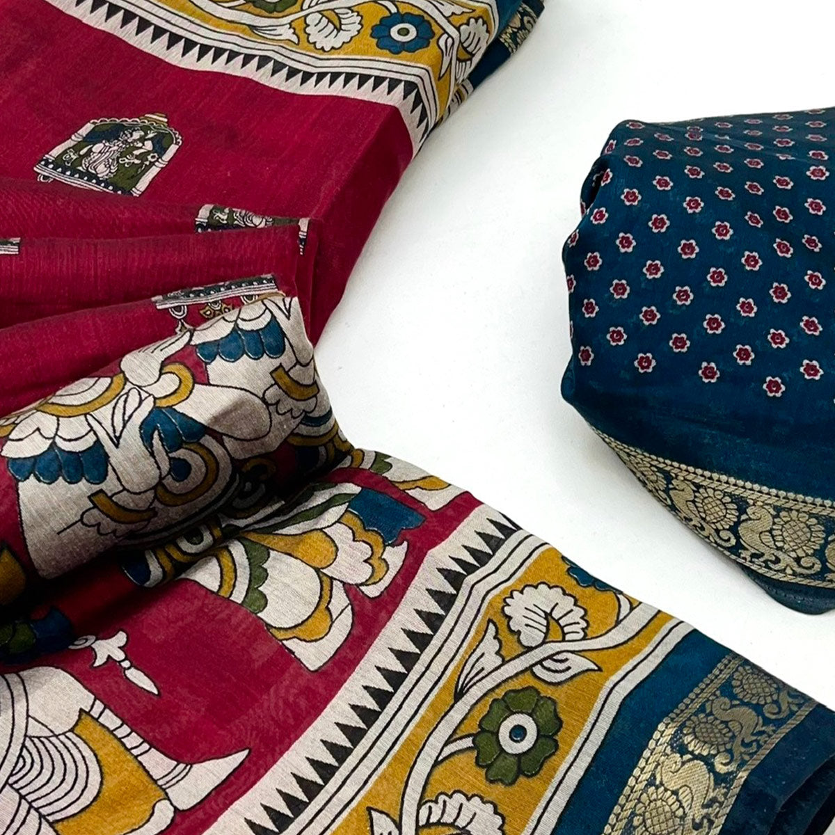 Mangalagiri Cotton Silk Saree in Maroon with Artistic Pattachitra Prints