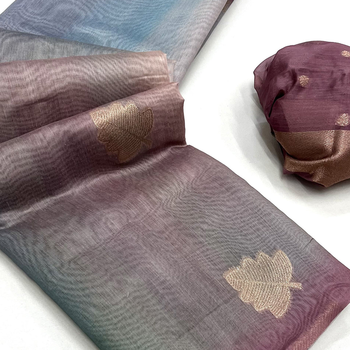 Wine Silk Blend Saree With Intricate Zari Leaf Motifs