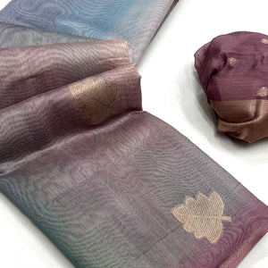 Wine Silk Blend Saree With Intricate Zari Leaf Motifs