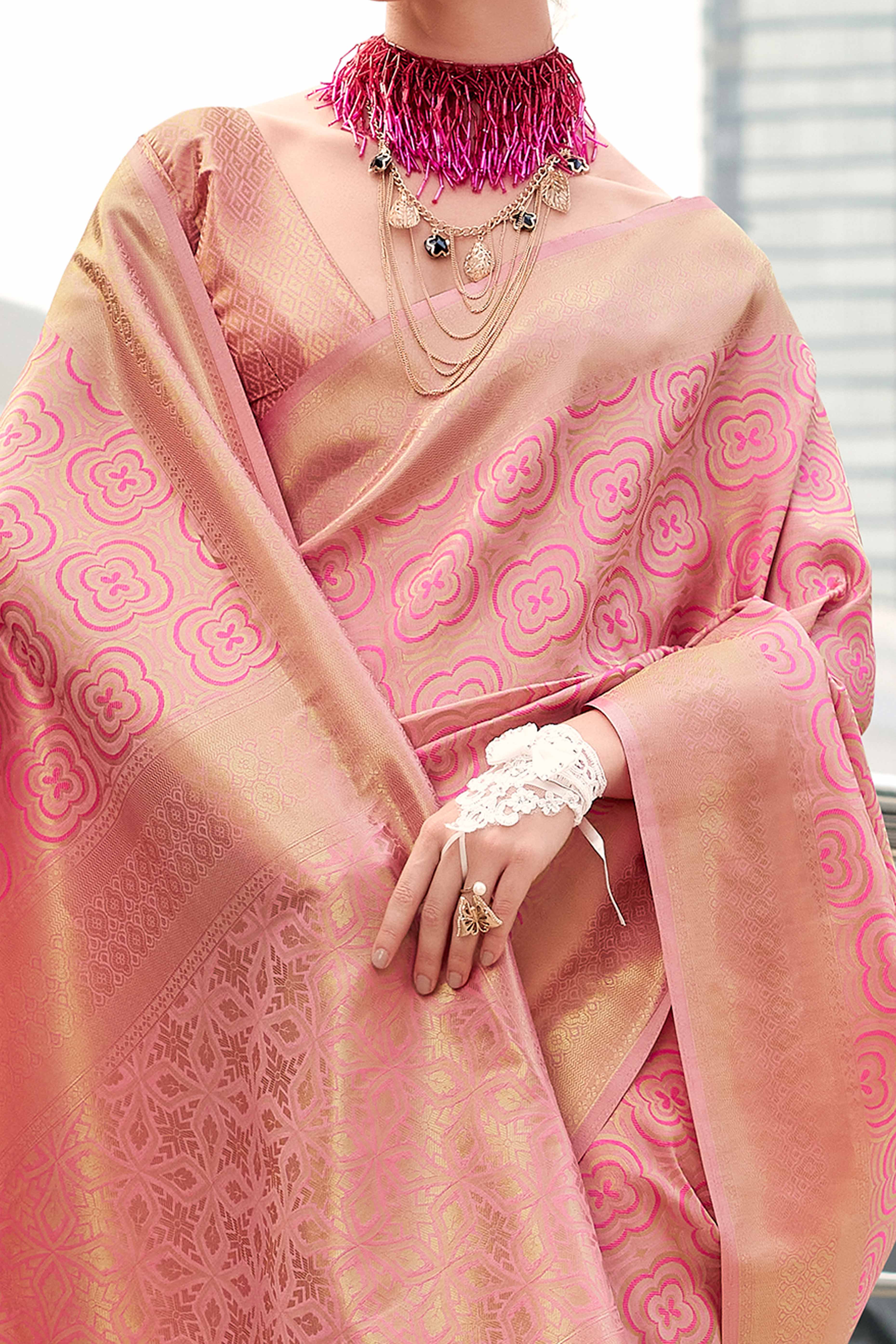 Pink Zari Woven Kanjivaram Silk Saree