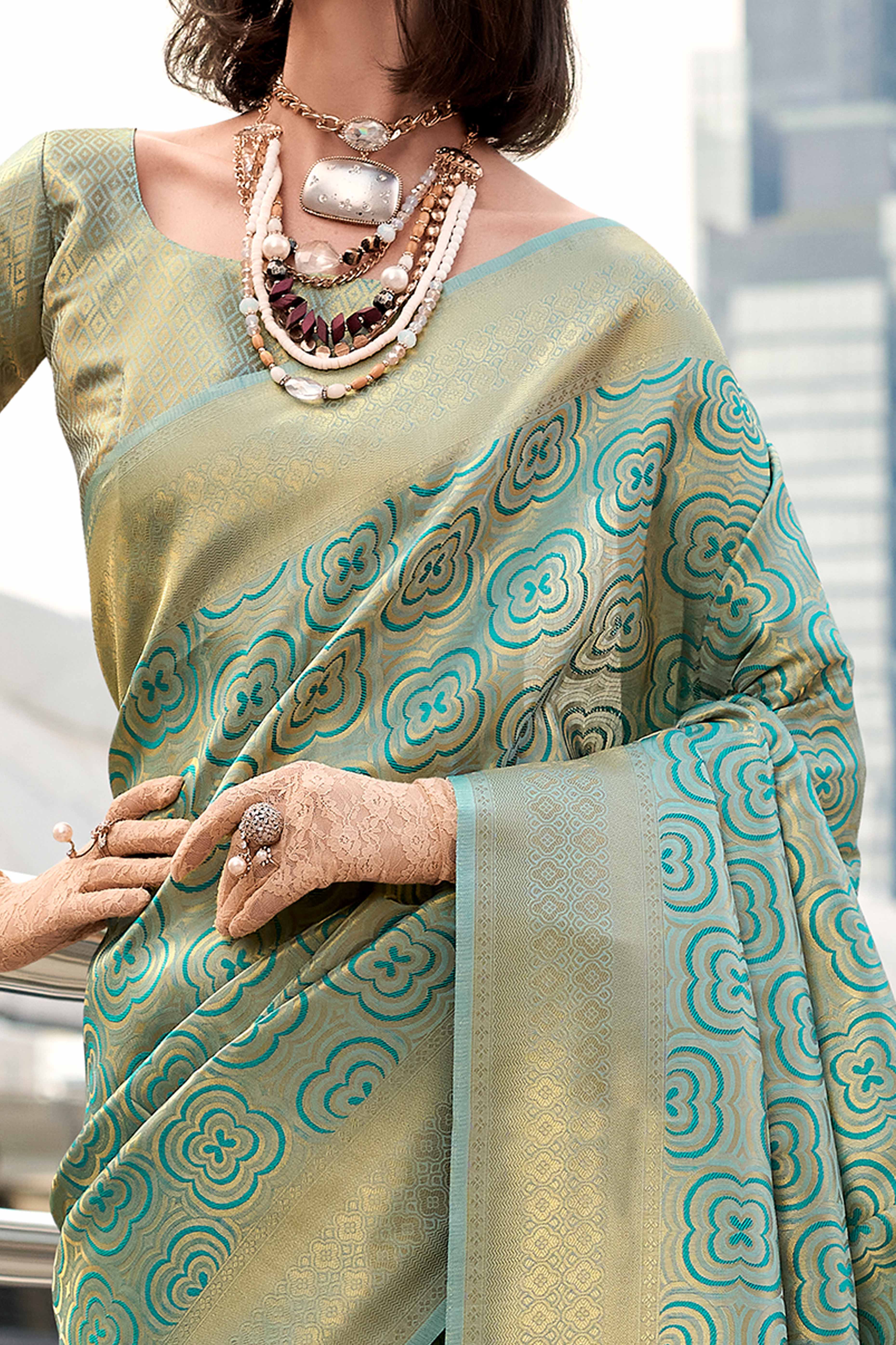 Turquoise Zari Woven Kanjivaram Silk Saree