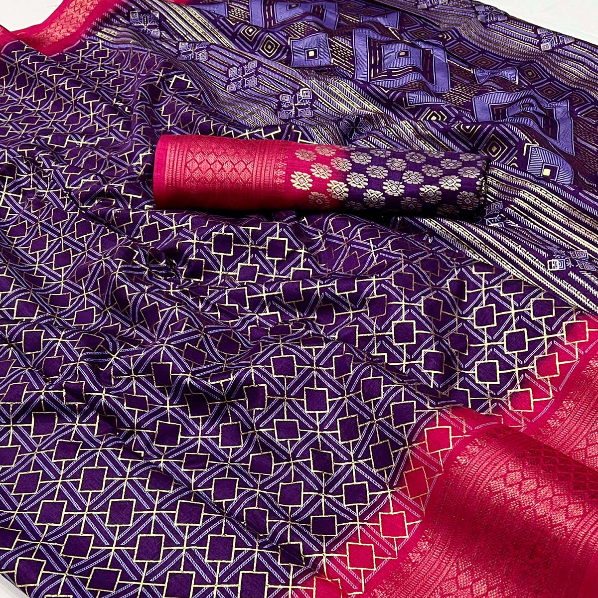 Purple Foil Printed Dola Silk Saree