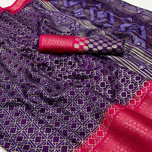 Purple Foil Printed Dola Silk Saree