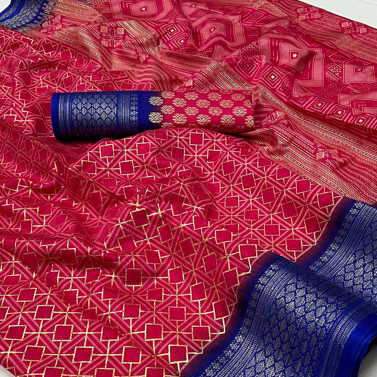 Pink Foil Printed Dola Silk Saree