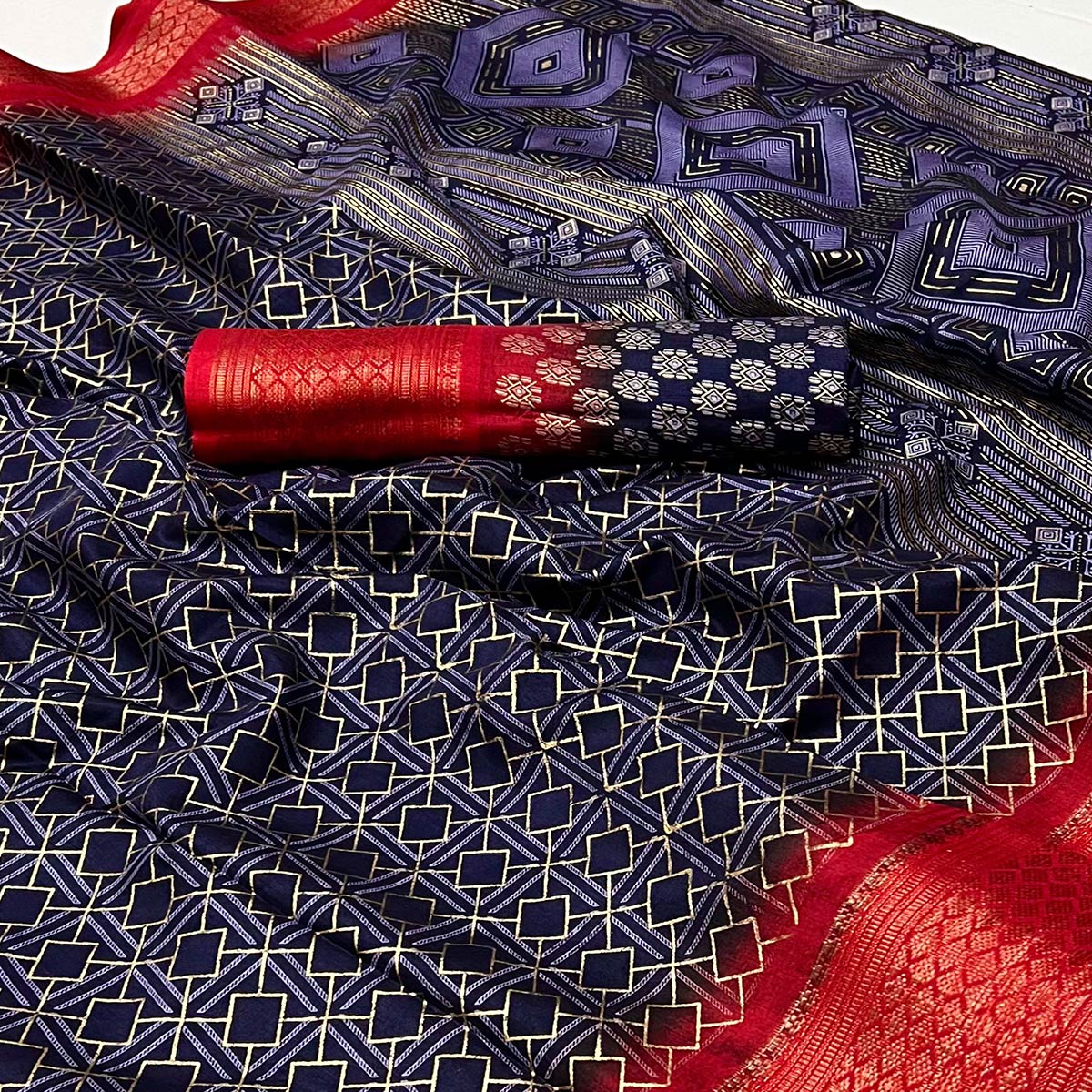 Blue Foil Printed Dola Silk Saree