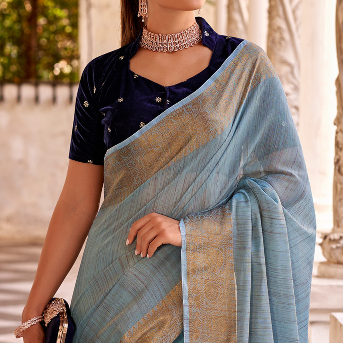 Blue Woven Tissue Saree