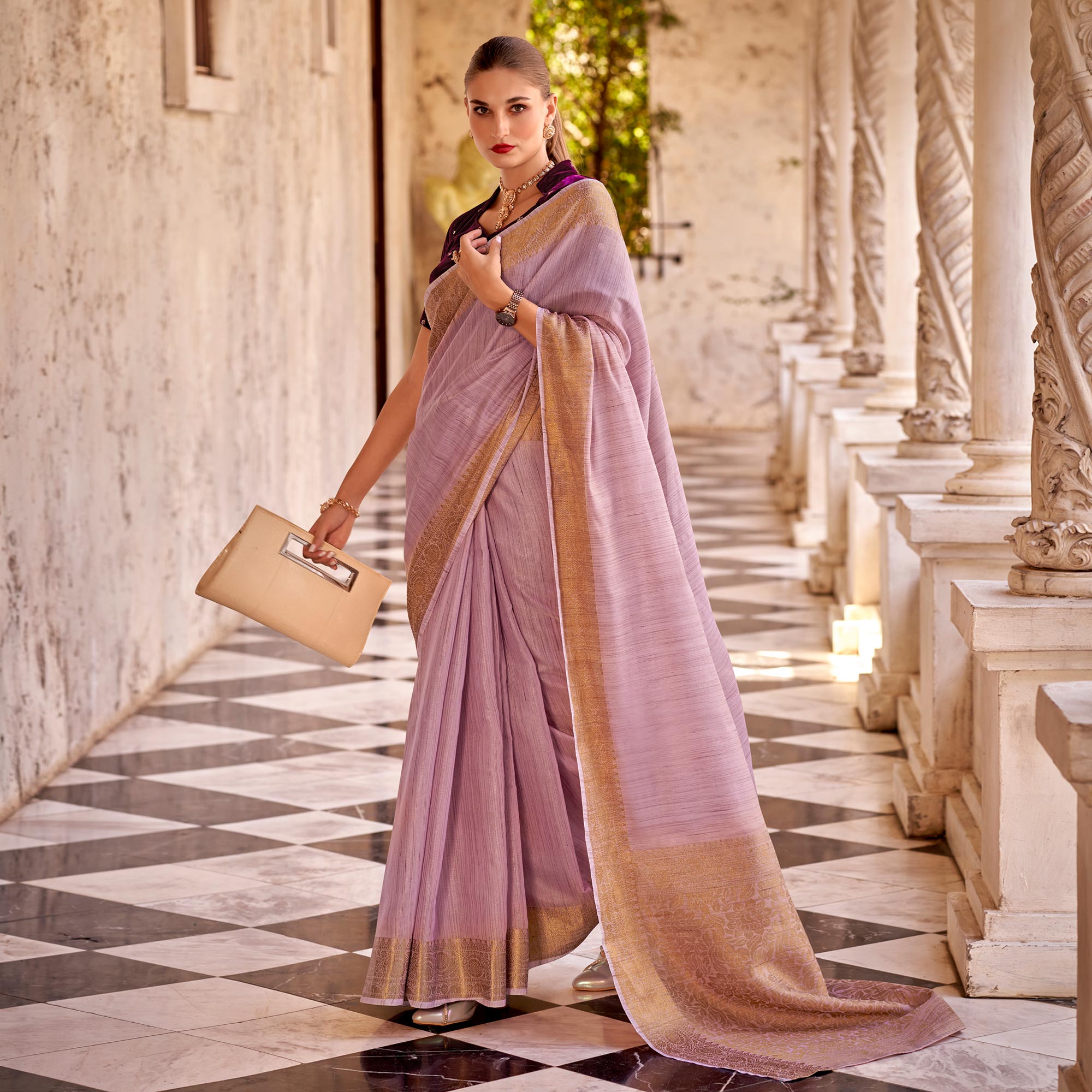 Light Purple Woven Tissue Saree