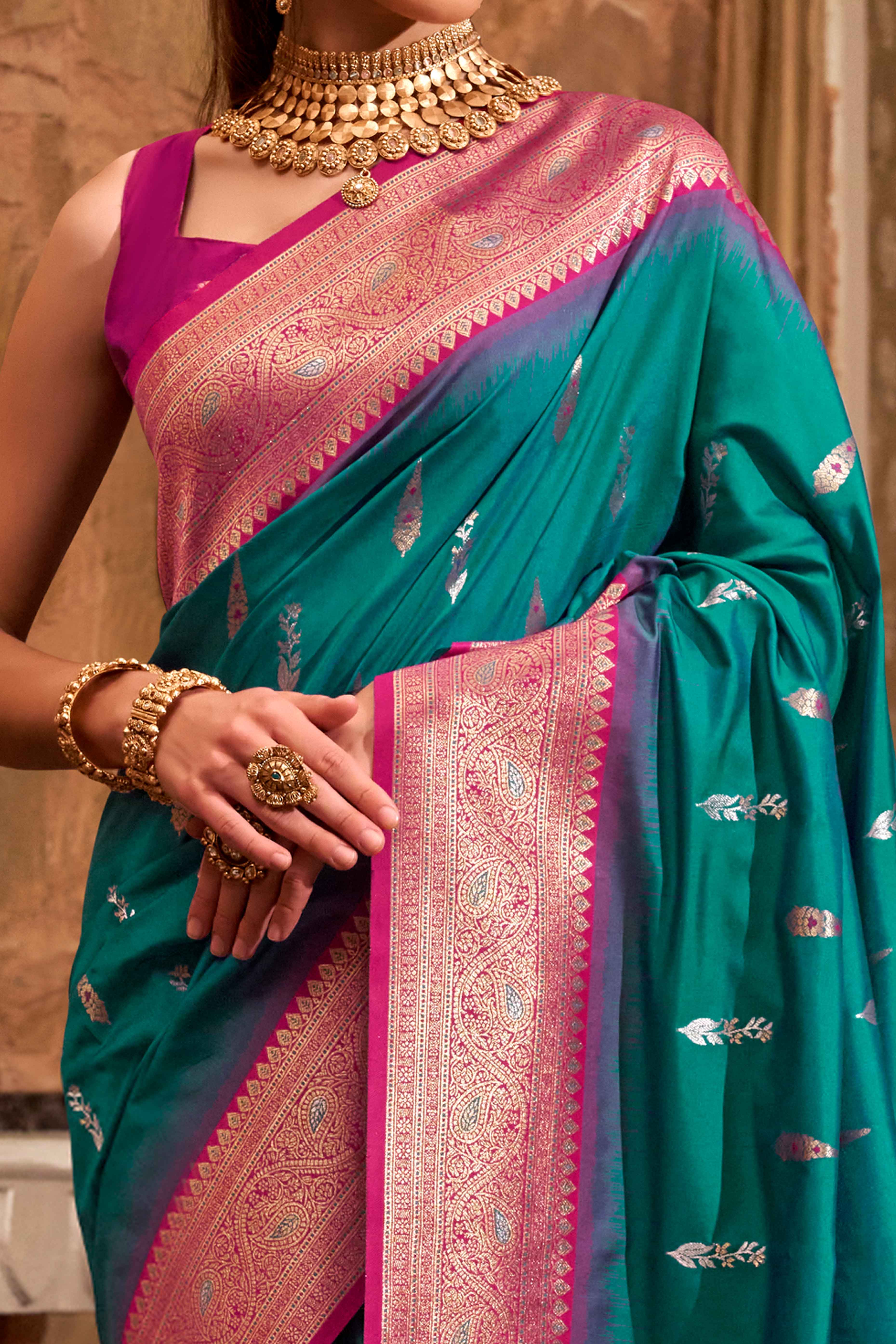 Rama Blue Pure Silk Saree With Intricate Floral Zari Weaving Work