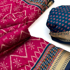 Comfortable Pink Mulmul Cotton Saree with Modern Zig Zag Design