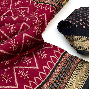 Comfortable Maroon Mulmul Cotton Saree with Modern Zig Zag Design