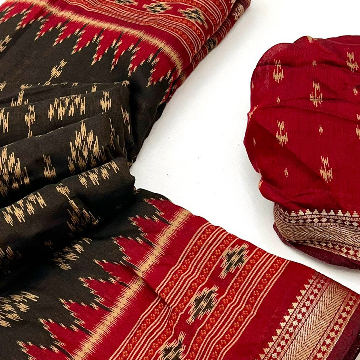 Soft Mulmul Cotton Saree in Brown with Classic Patola Design