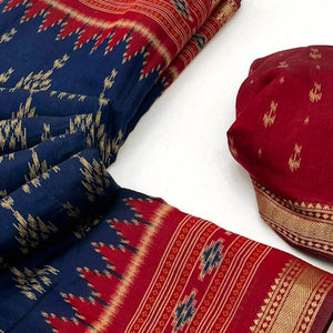 Soft Mulmul Cotton Saree in Navy Blue with Classic Patola Design