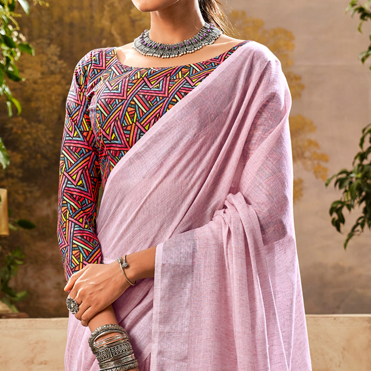 Pink Woven Pure Cotton Saree With Tassels