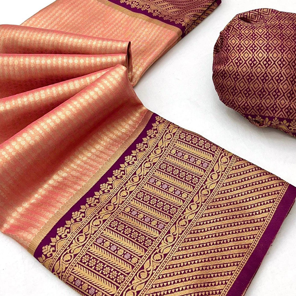 Orange Tissue Silk Saree with Delicate Floral Zari Weaving