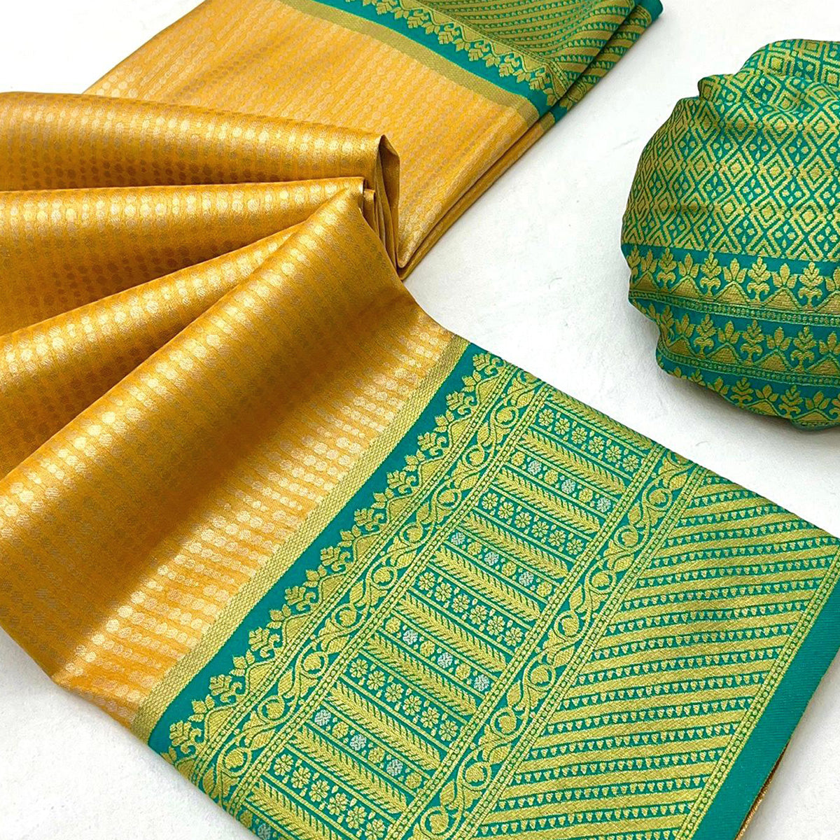 Mustard Tissue Silk Saree with Delicate Floral Zari Weaving