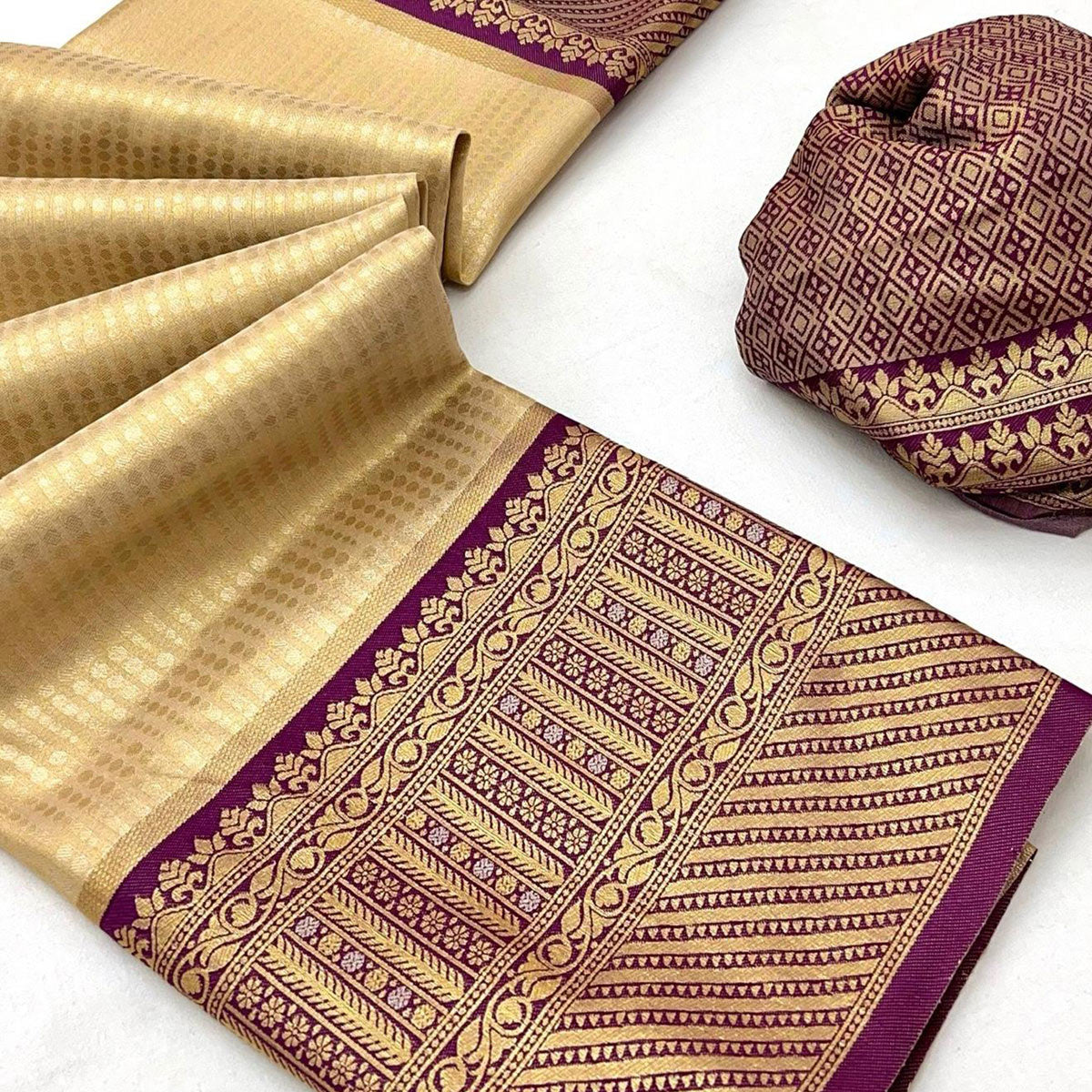 Cream Tissue Silk Saree with Delicate Floral Zari Weaving