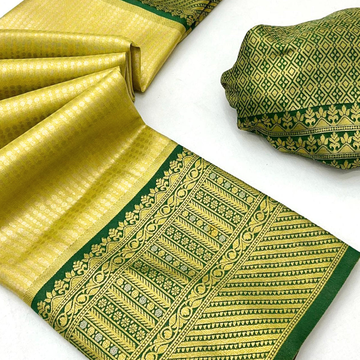 Lemon Yellow Tissue Silk Saree with Delicate Floral Zari Weaving