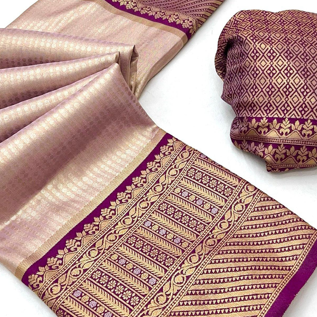 Onion Pink Tissue Silk Saree with Delicate Floral Zari Weaving