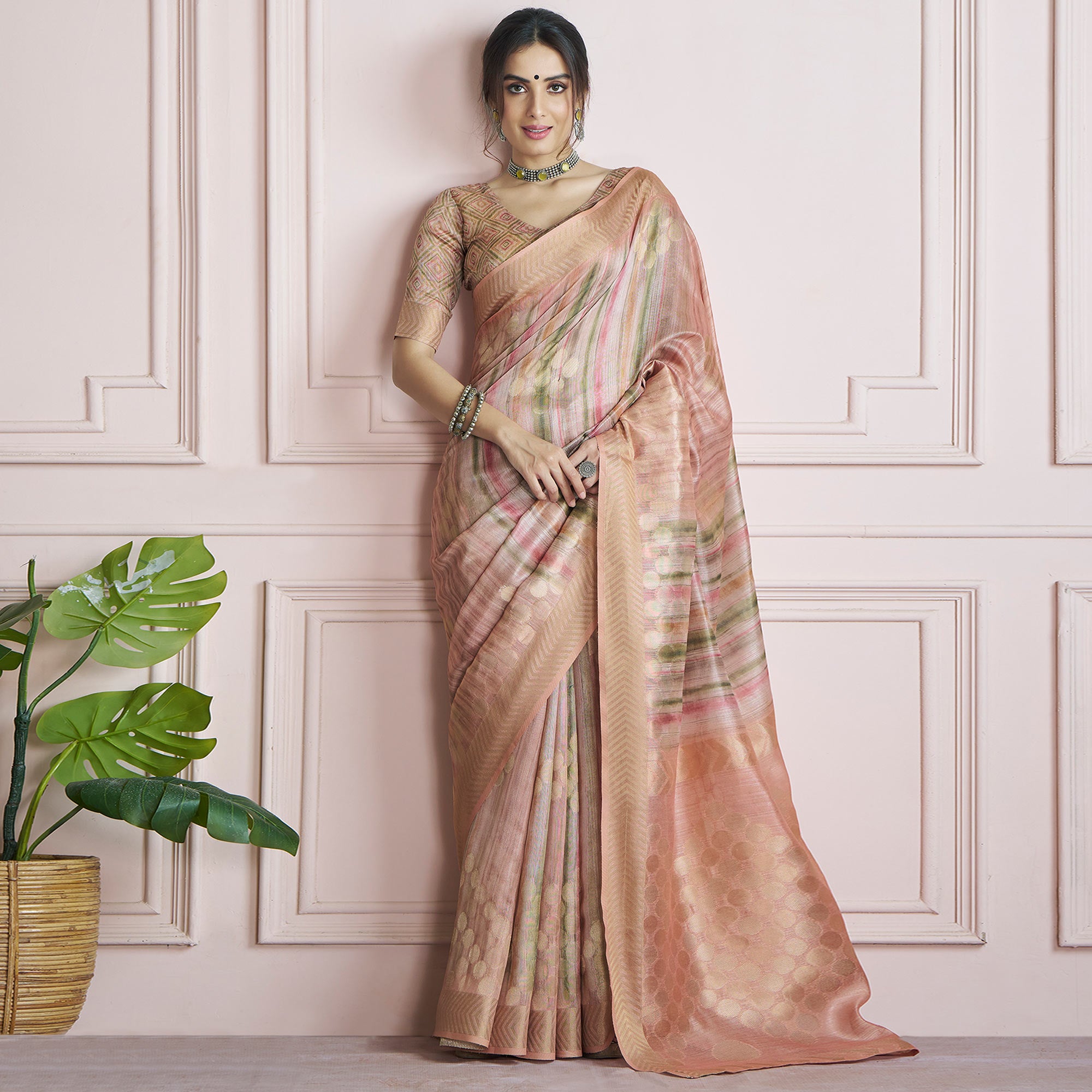 Peach Woven Cotton Silk Saree