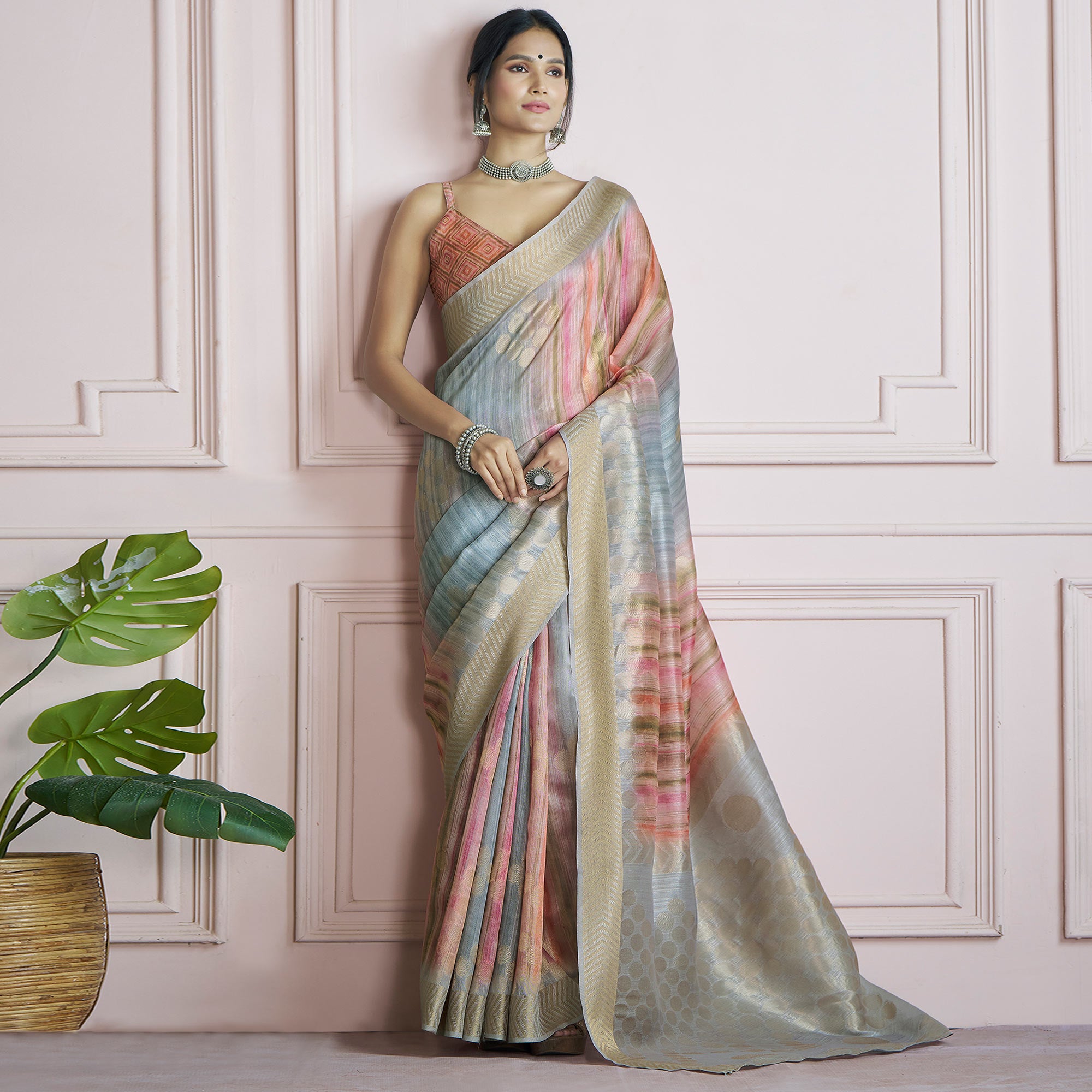 Light Blue Woven Cotton Silk Saree